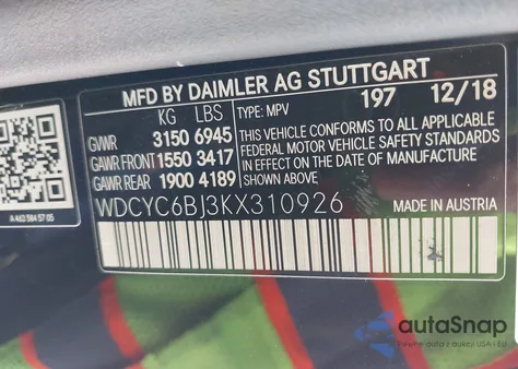 2019 Mercedes-Benz G 550 4Matic z USA, uszkodzony, nr VIN WDCYC6BJ3KX310926